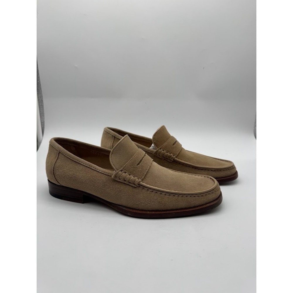 Bruno Magli Mens Tan Suede Penny Loafers Italian Leather Shoes Size 7.5 M